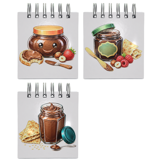 دفترچه 3 تایی سیمی طرح شیشه شکلات صبحانه روی میز صبحانه کنار نان سنگک تازه hc 141