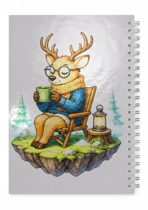 دفتر نقاشی فنر دوبل طرح گوزن شاخ‌دار میان درختان مه گرفته جنگل شمال mc 148
